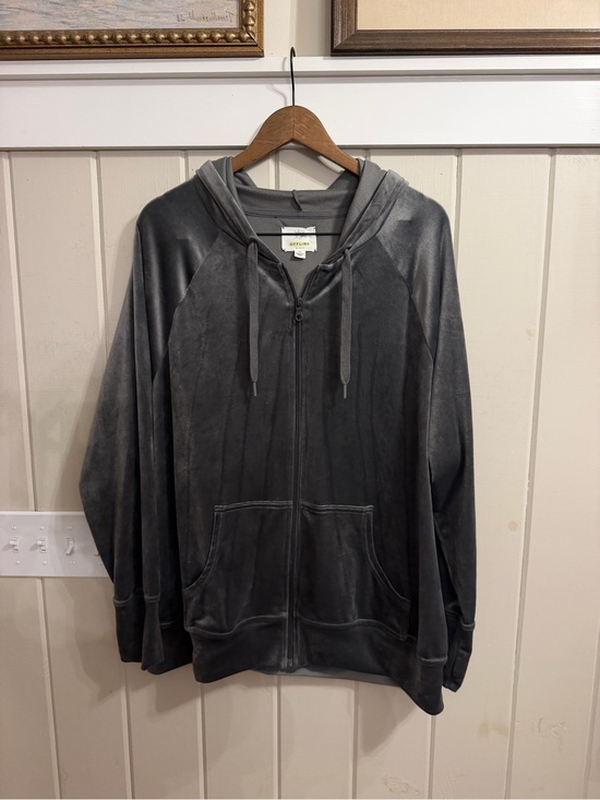 aerie Tops - aerie Charcoal Gray Velour Zip-Up Hooded Sweatshirt, Size Large, NWOT